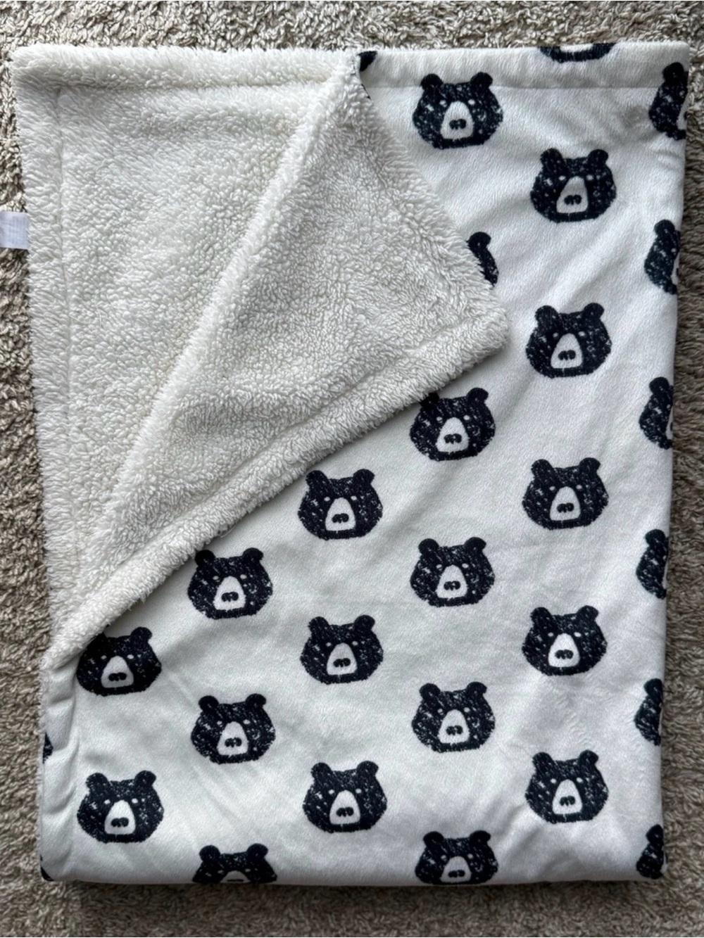Yoga Sprout Black Bear Print Sherpa White Baby Blanket 30x40